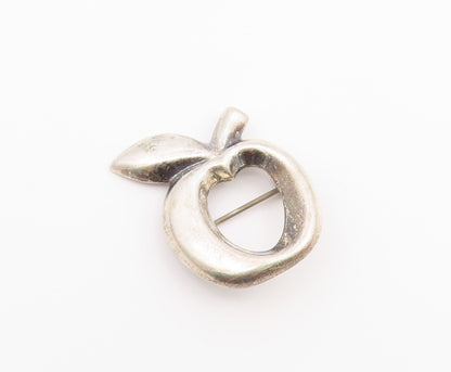 925 Sterling Silver  Vintage Sculpted Bitten Apple Brooch Pin  BP9689