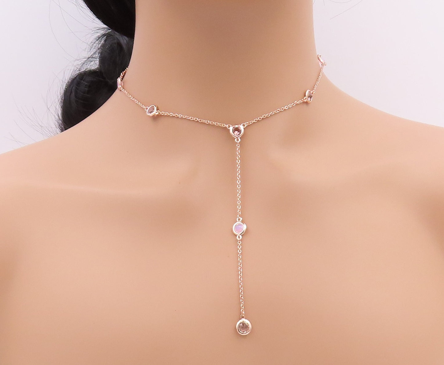 925 Sterling Silver Vintage Necklace Rose Gold Plated Gemstones Drop  NE4508