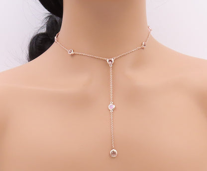 925 Sterling Silver Vintage Necklace Rose Gold Plated Gemstones Drop  NE4508