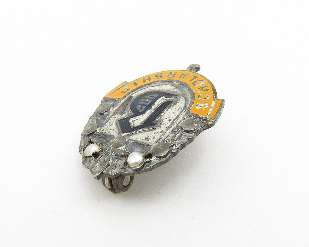 925 Sterling Silver  Vintage Petite Enamel Scholarship Brooch Pin  BP4202