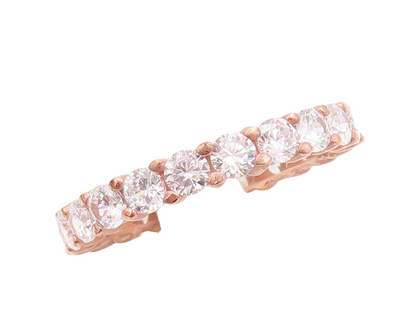 925 Sterling Silver Vintage Ring Pink Enameled 360 CZ Inlay  Sz 7.5  RG29184
