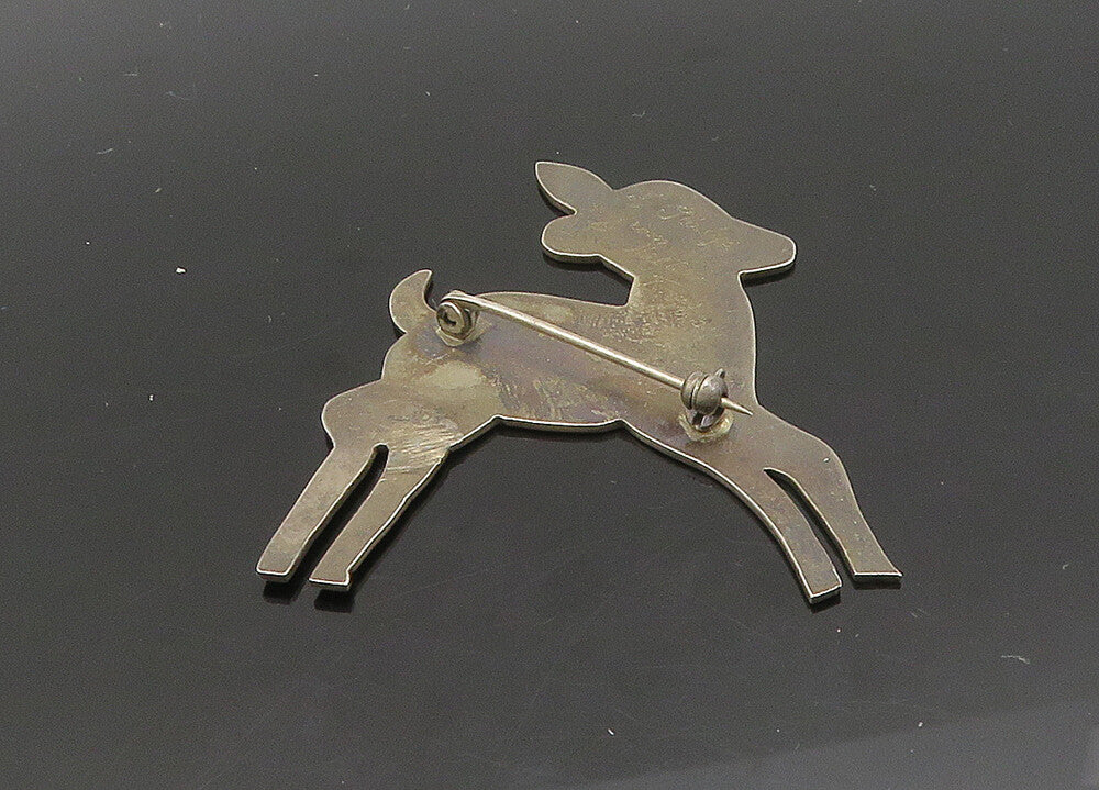 925 Sterling Silver  Vintage Antique Baby Deer Dark Tone Brooch Pin  BP8181