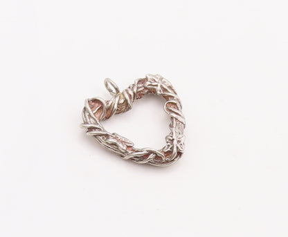 925 Sterling Silver Vintage Pendant Wired Wood Carved Cutout Heart  PT23156