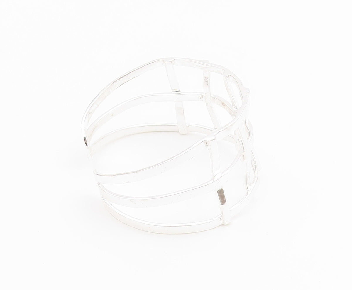 925 Sterling Silver  Shiny Polished Open Square Design Cuff Bracelet  BT7117