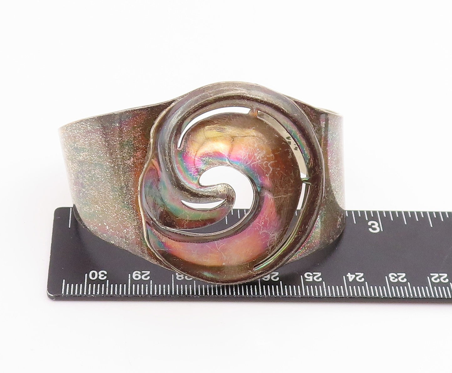 925 Sterling Silver Vintage Bracelet MEXICO Abstract Swirl Cutout Cuff  BT11946