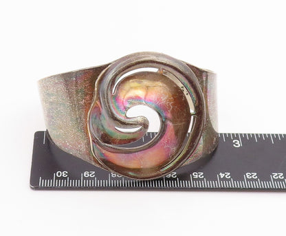 925 Sterling Silver Vintage Bracelet MEXICO Abstract Swirl Cutout Cuff  BT11946