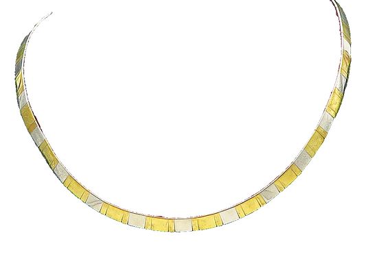 925 Sterling Silver  Vintage Two Tone Square Pattern Necklace  NE3815