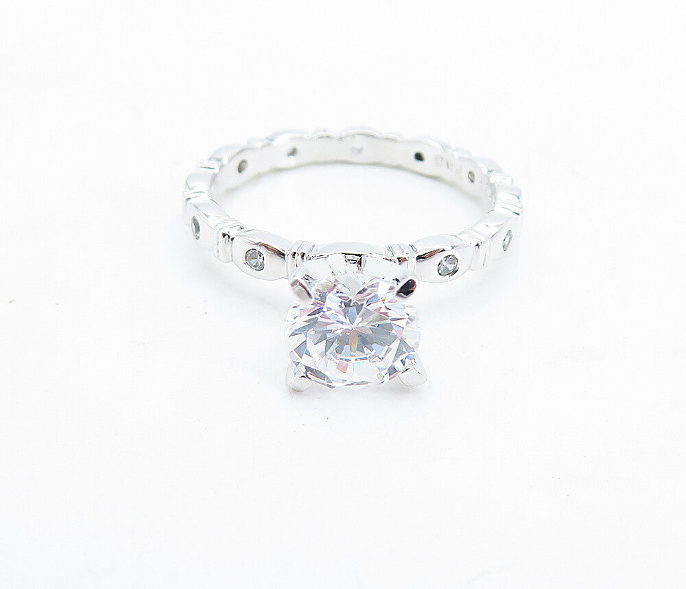 925 Sterling Silver  Cubic Zirconia Solitaire With Accents Ring Sz 8  RG5844