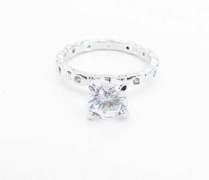 925 Sterling Silver  Cubic Zirconia Solitaire With Accents Ring Sz 8  RG5844