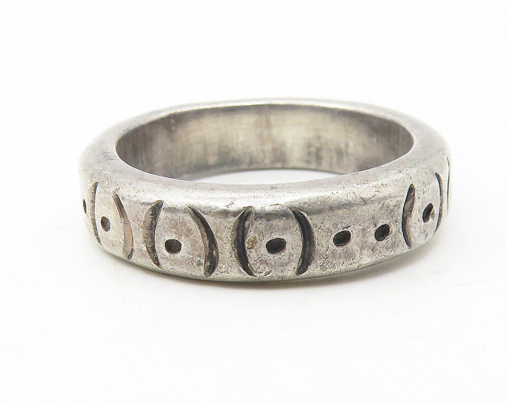 MEXICO 925 Sterling Silver  Vintage Dark Tone Etched Band Ring Sz 9  RG11497