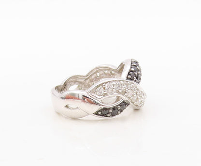 925 Sterling Silver Vintage Ring Solid Interlocked CZ & Spinel Wave Sz 7 RG31039
