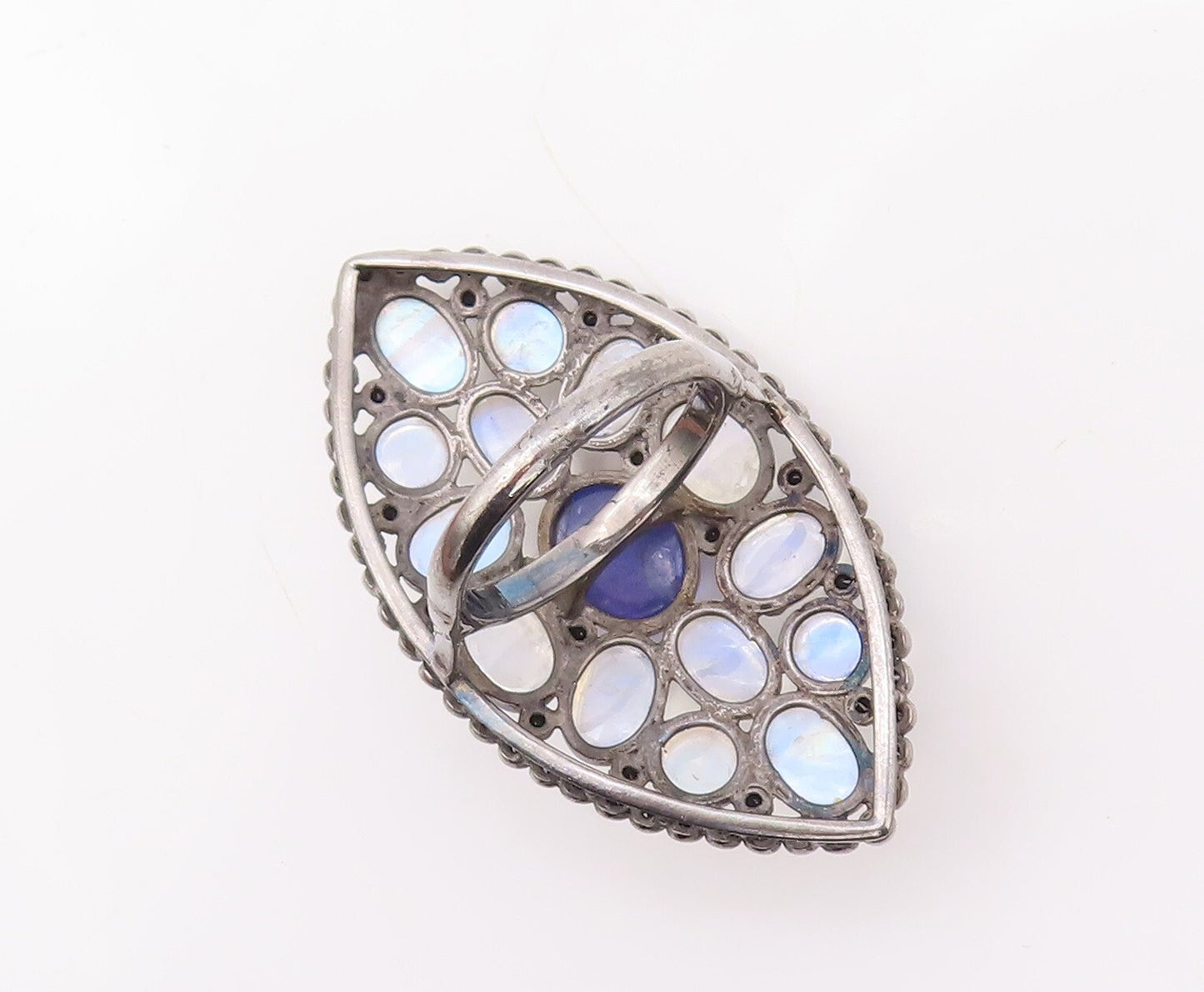 925 Sterling Silver Vintage Ring Oval Cabochon Moonstone & Spinel  Sz 7  RG29896