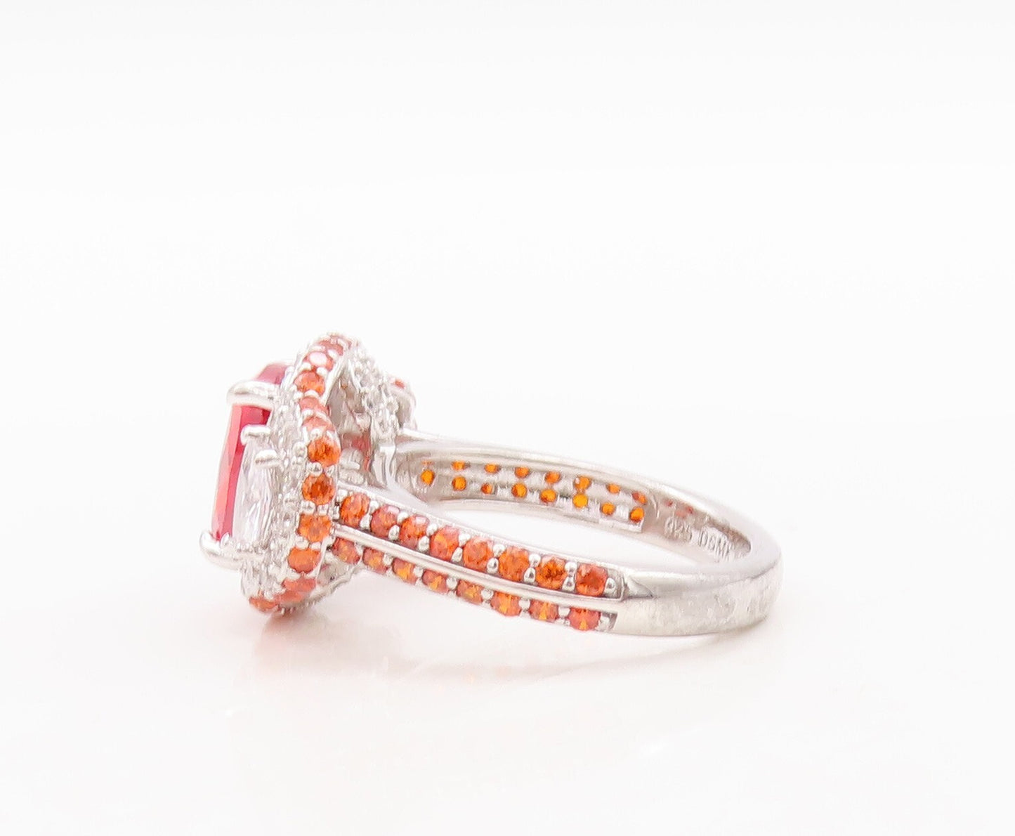 925 Sterling Silver Vintage Ring Rectangle Orange Halo White CZ  Sz 7  RG29640