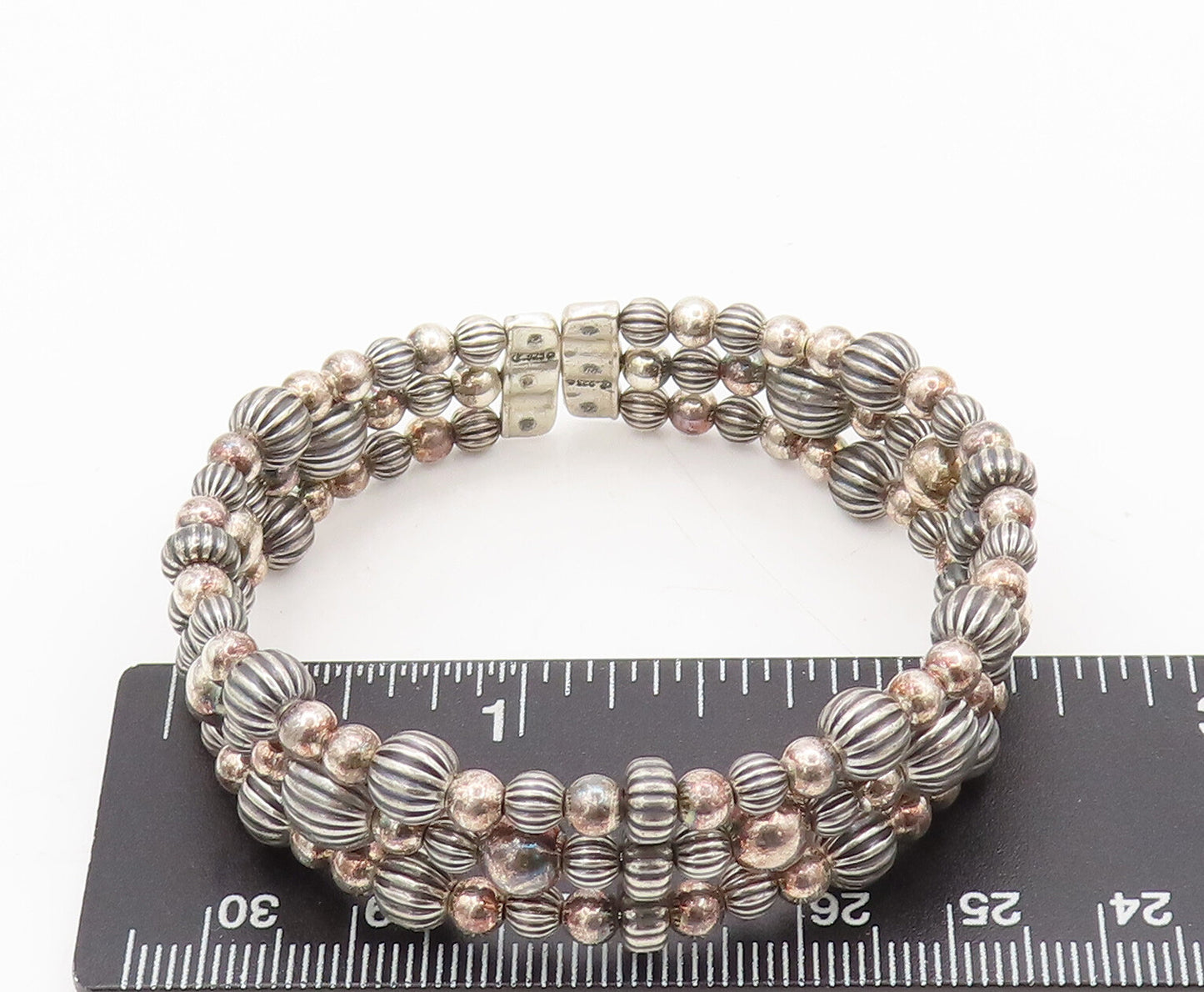 CAROLYN POLLACK 925 Silver  Vintage Beaded 3 Layer Adjustable Bracelet BT10103