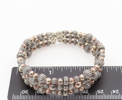 CAROLYN POLLACK 925 Silver  Vintage Beaded 3 Layer Adjustable Bracelet BT10103