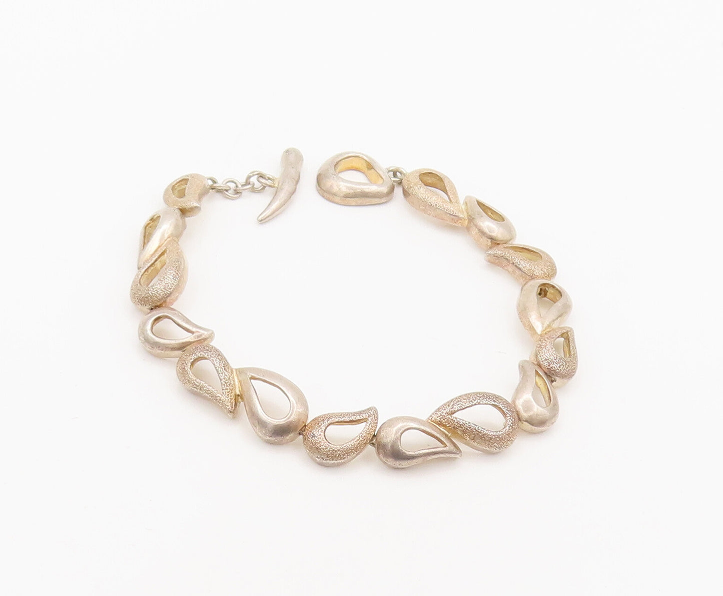 925 Silver  Vintage Modernist Rough Surface Swirly Drop Link Bracelet  BT10150