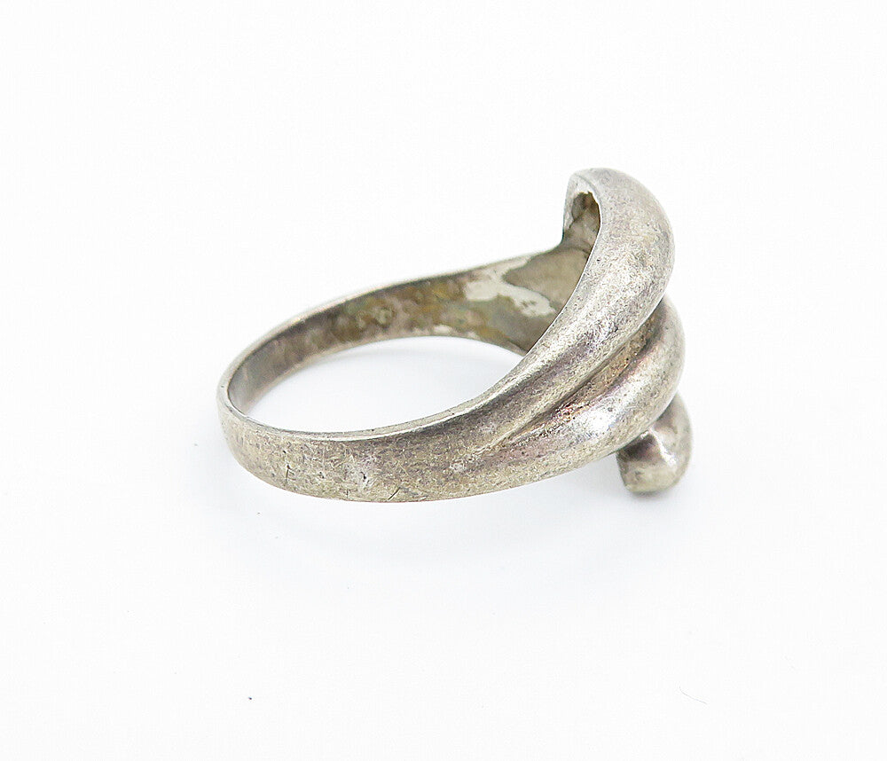 925 Sterling Silver  Vintage Dark Tone Fluted Bypass Band Ring Sz 8  RG6440