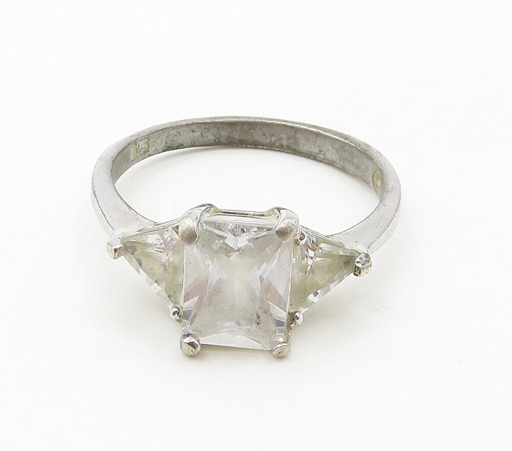 925 Sterling Silver  Prong Set Shiny Cubic Zirconia Band Ring Sz 8.5  RG15821