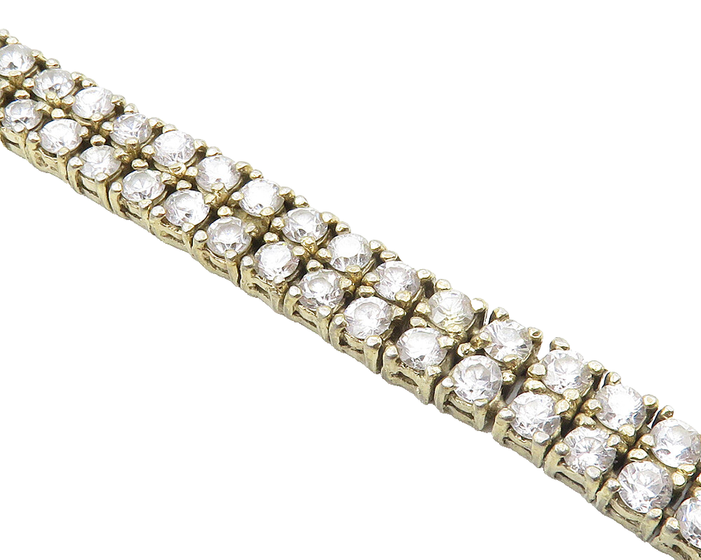 925 Sterling Silver  Cubic Zirconia Gold  Plated Shiny Tennis Bracelet  BT4342