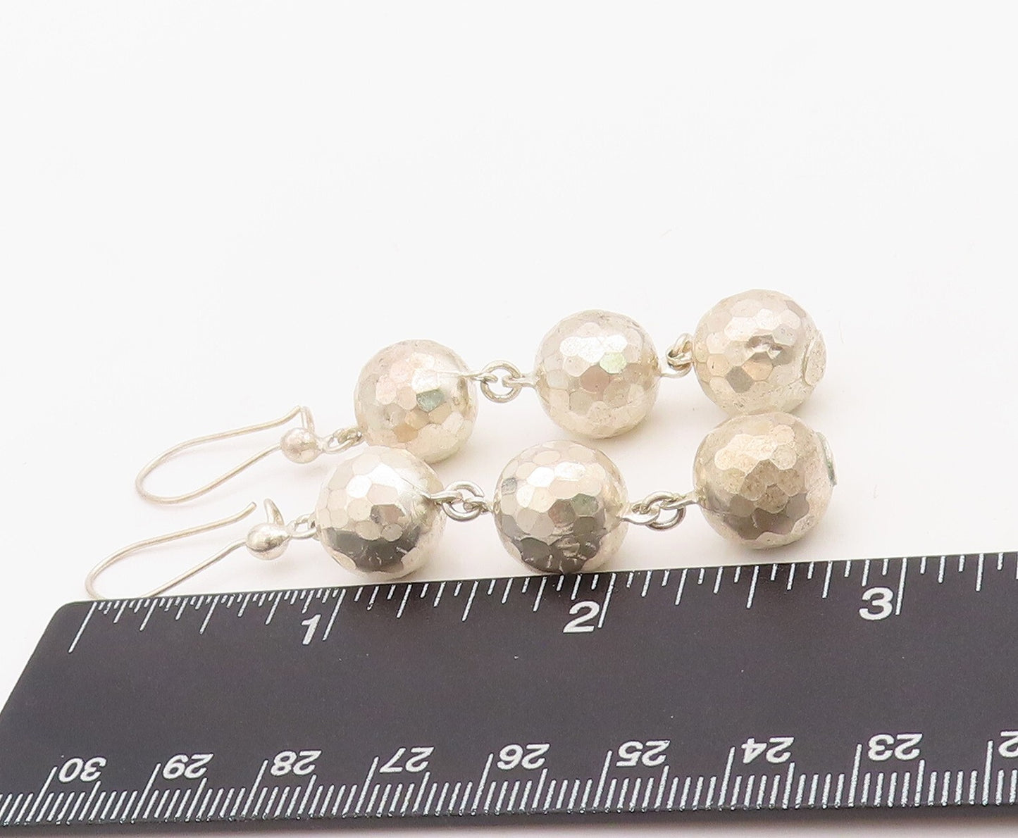 925 Sterling Silver Vintage Earrings Drop Solid Linked Disco Balls  EG13213