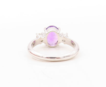 925 Sterling Silver Vintage Ring Oval Cut Amethyst CZ Side Stones  Sz 7  RG30686