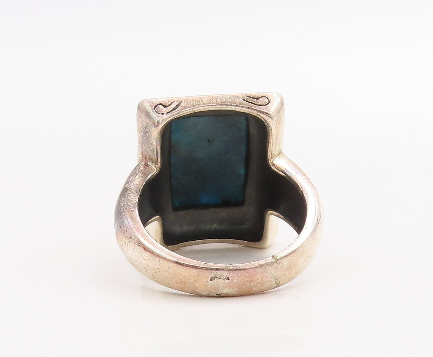 925 Sterling Silver Vintage Ring Rectangle Blue Framed Gemstone  Sz 8  RG30528