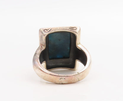 925 Sterling Silver Vintage Ring Rectangle Blue Framed Gemstone  Sz 8  RG30528