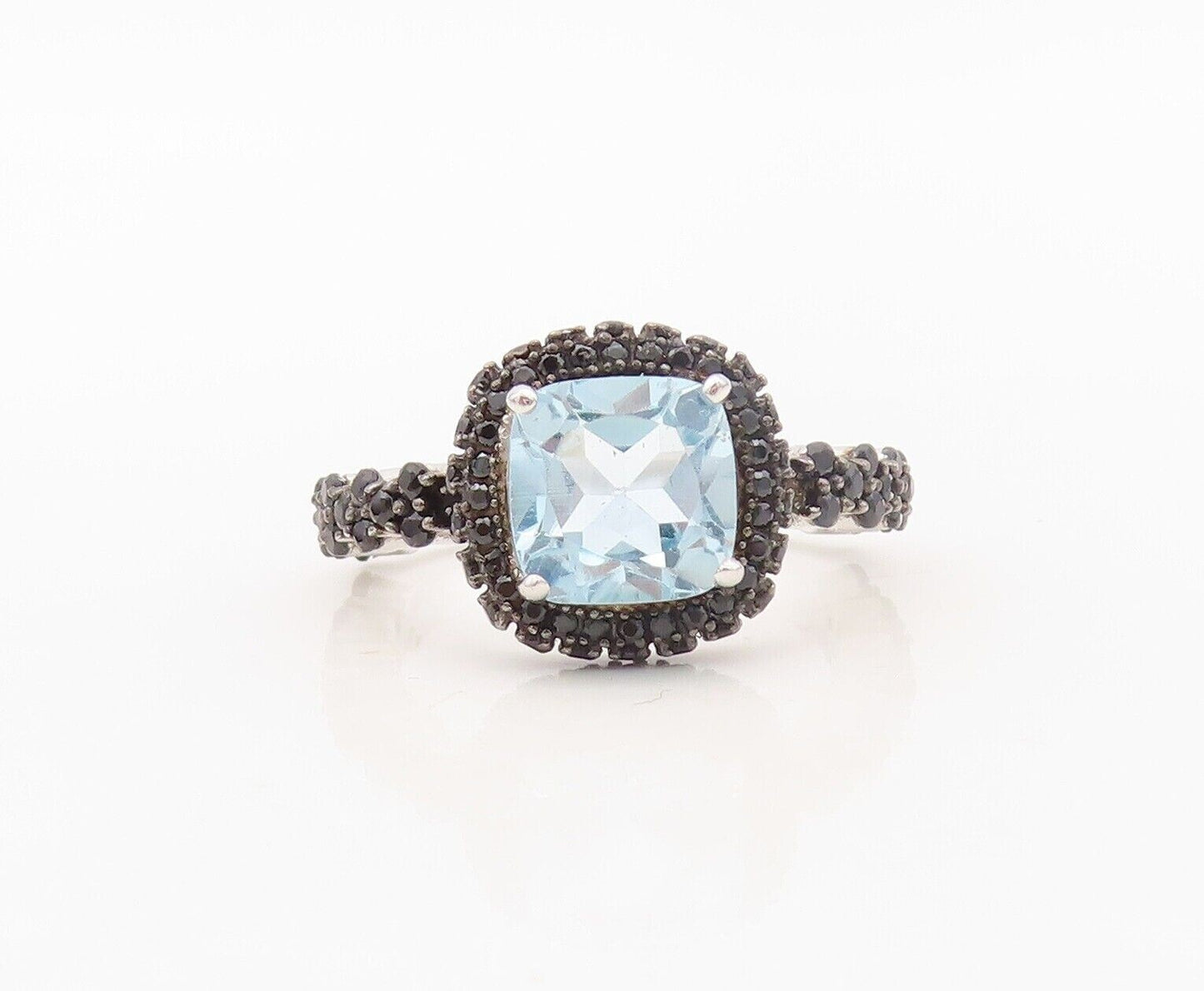 925 Sterling Silver Vintage Ring Square Cut Blue Topaz & Spinel  Sz 7  RG30270