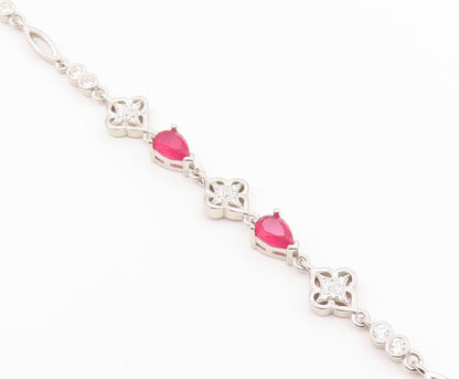 925 Sterling Silver  Vintage Beautiful Ruby & Cubic Zirconia Bracelet  BT9567
