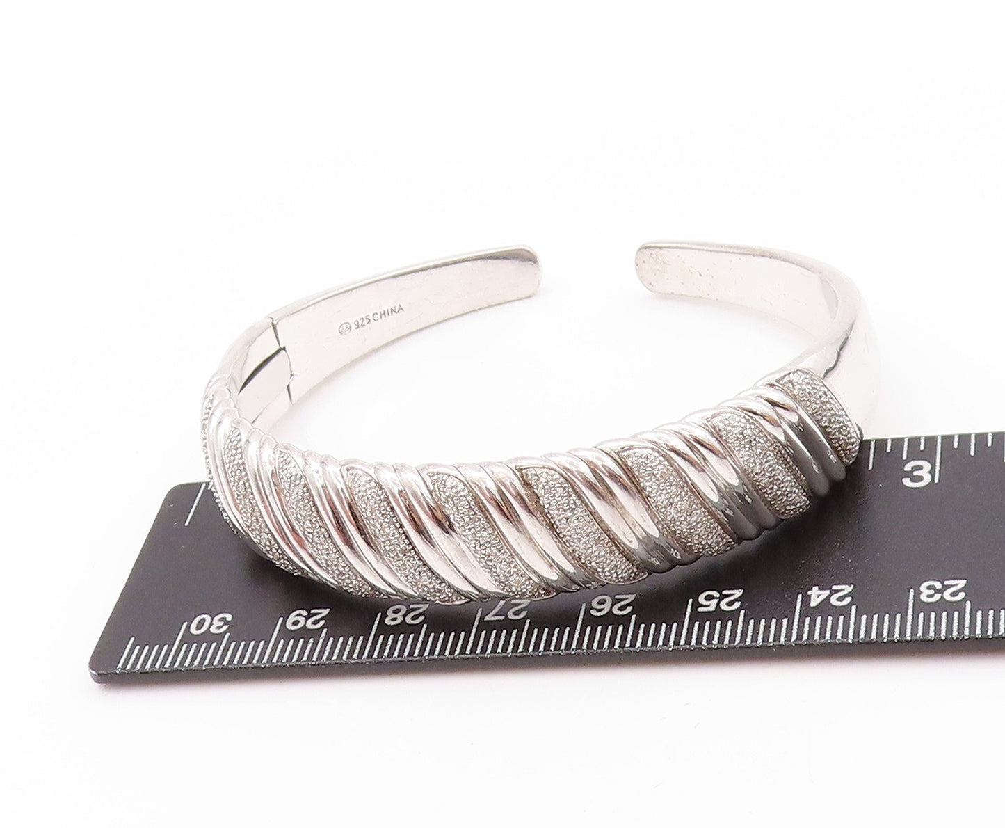 925 Sterling Silver Vintage Bracelet Swirls Etched Diamonds Inlay Cuff  BT11197