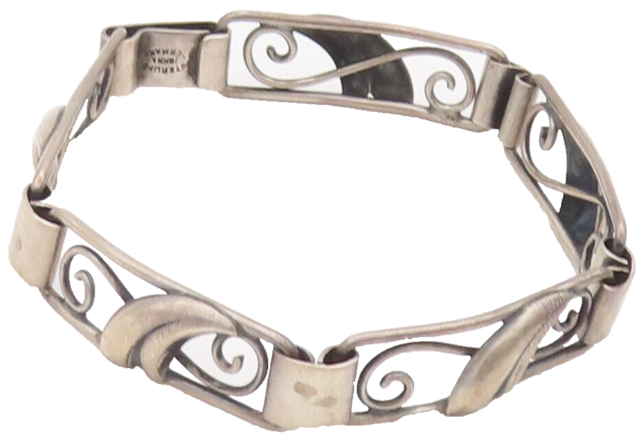 925 Sterling Silver Vintage Bracelet DENMARK Solid Swirly Carved Framed  BT10292