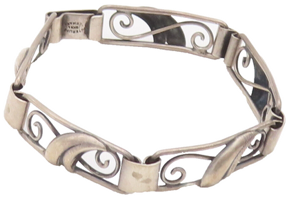 925 Sterling Silver Vintage Bracelet DENMARK Solid Swirly Carved Framed  BT10292