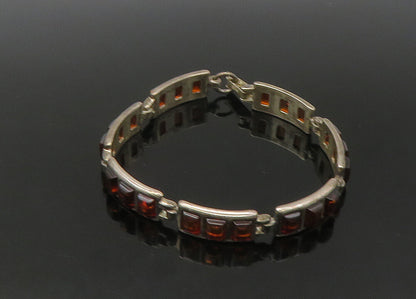 925 Sterling Silver  Vintage Amber Dark Tone Bar Link Chain Bracelet  BT8773