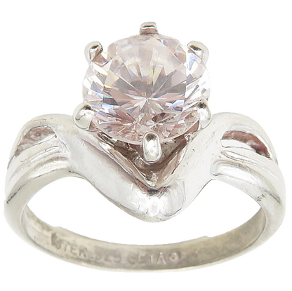 SETA 925 Sterling Silver  Sparkling Cubic Zirconia Solitaire Ring Sz 8 RG11090