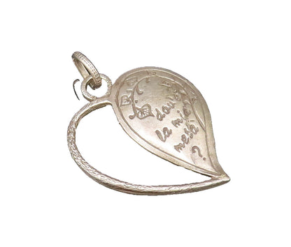 925 Silver  Vintage Engraved Question In Italian Half Heart Pendant  PT21132