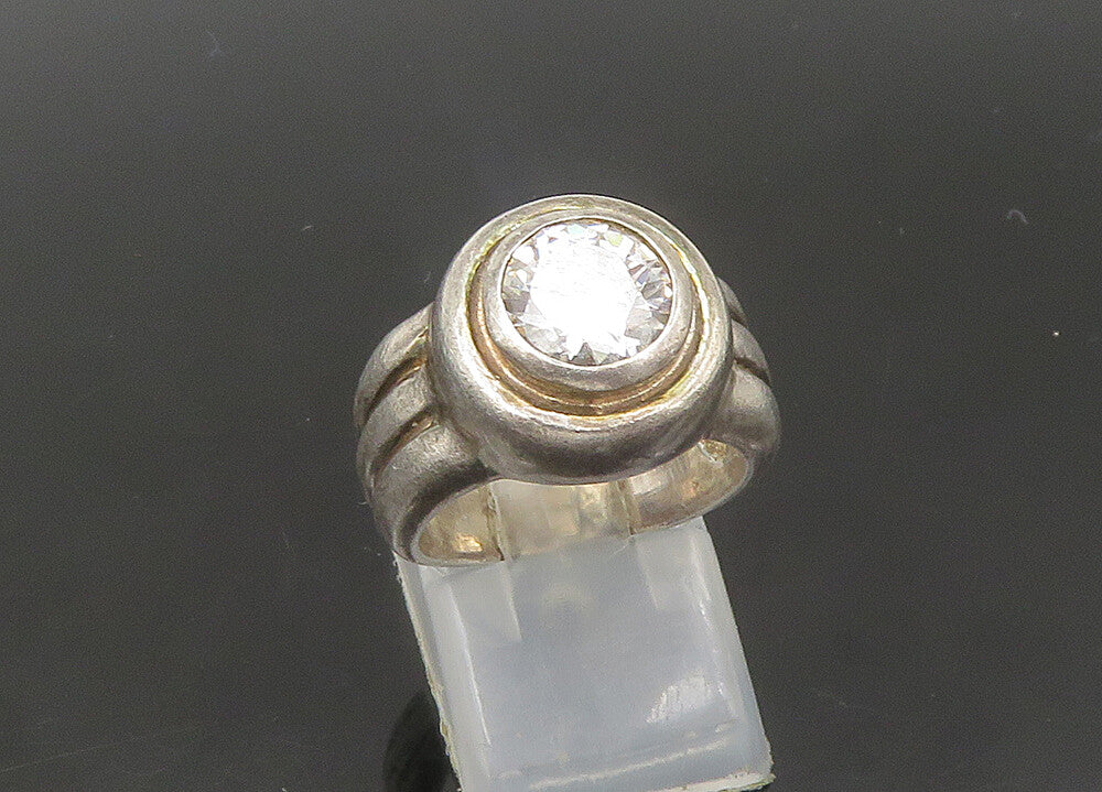 925 Sterling Silver  Vintage Cubic Zirconia Round Band Ring Sz 6  RG22268