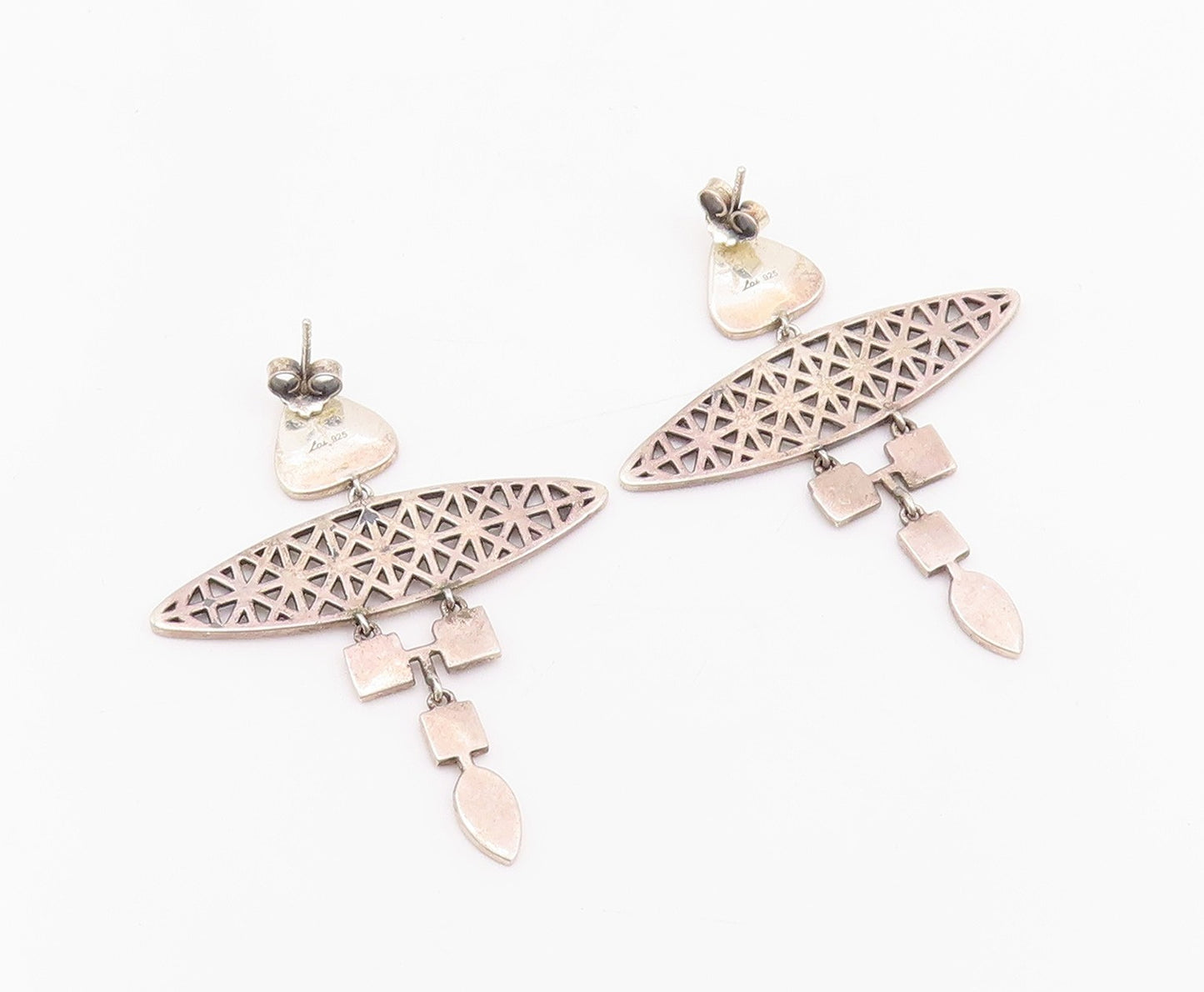 925 Sterling Silver Vintage Earrings Enameled Geometric Design Cut  EG13659