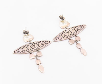 925 Sterling Silver Vintage Earrings Enameled Geometric Design Cut  EG13659