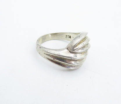 925 Sterling Silver  Vintage Shiny Fluted Bypass Dome Band Ring Sz 5.5  RG4887