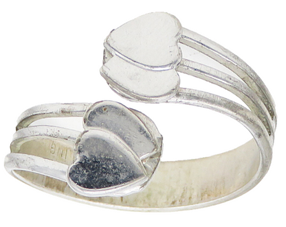 925 Sterling Silver  Shiny Love Hearts Bypass Split Band Ring Sz 8  RG16873
