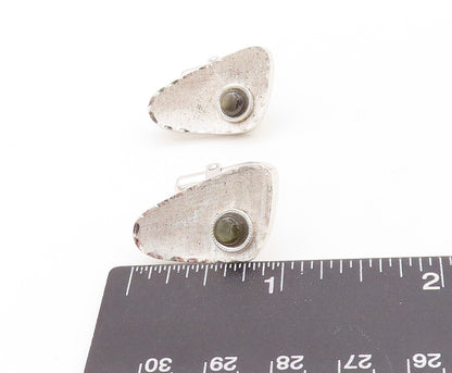 925 Sterling Silver Vintage Cuff Links Designer Triangular Cut Cat's Eye  TR3795