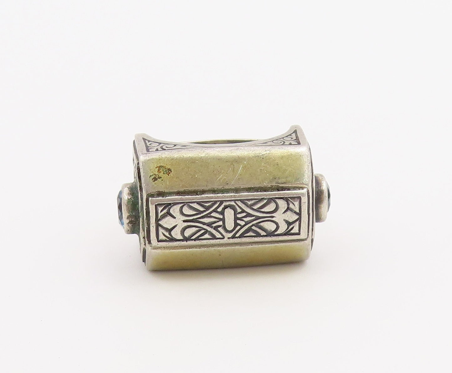 925 Sterling Silver Vintage Ring Blue Topaz Engraved Floral Band Sz 6.5  RG36504