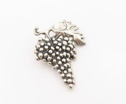 925 Sterling Silver Vintage Pendant Carved Grape Cluster With Leaf Charm PT25476