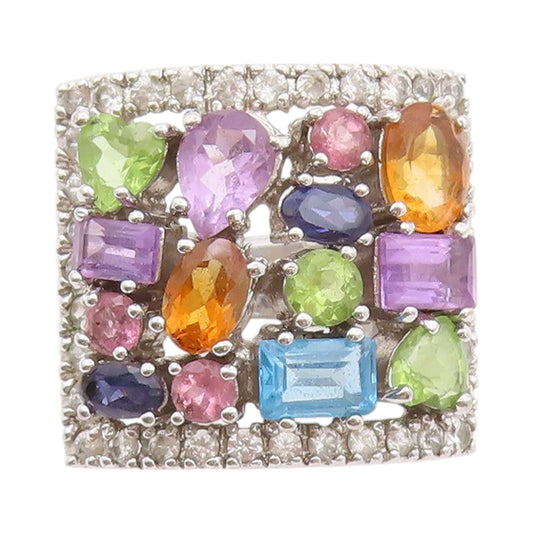 925 Sterling Silver Vintage Ring Multi Color Multi Shape Topaz  Sz 6  RG32633