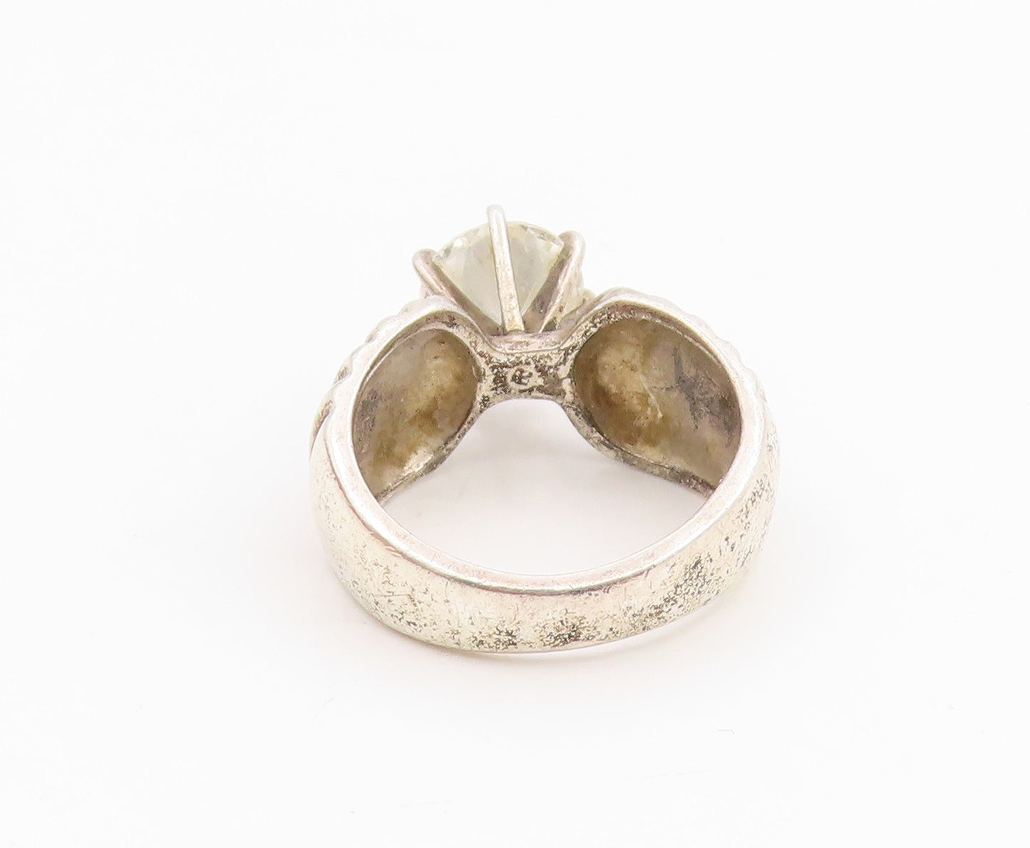 925 Sterling Silver Vintage Ring Classic White Topaz Ribbed Band  Sz 6  RG35725