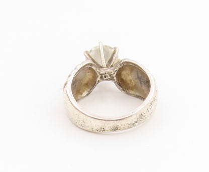 925 Sterling Silver Vintage Ring Classic White Topaz Ribbed Band  Sz 6  RG35725