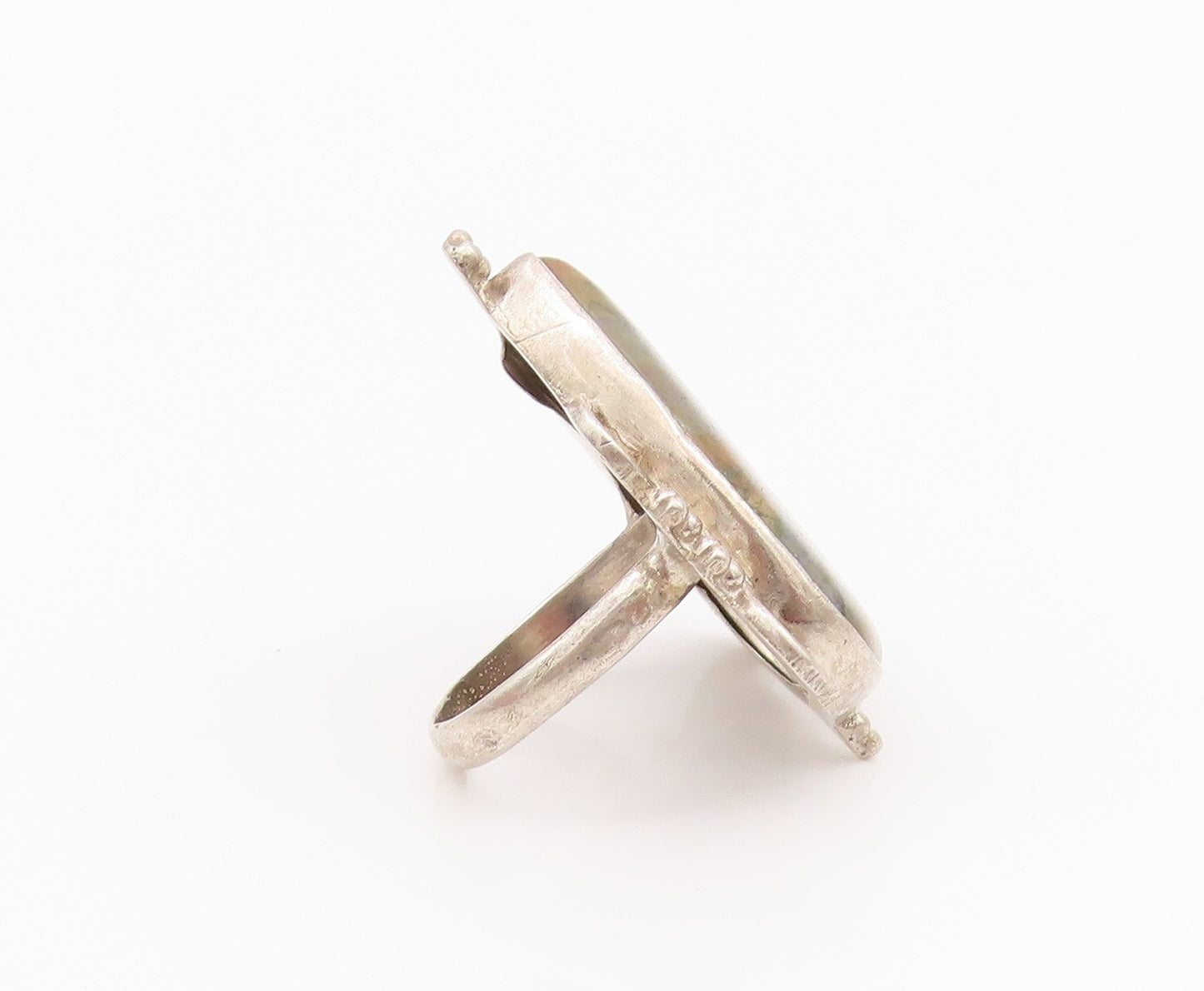 925 Sterling Silver Vintage Ring Carved Framed Drop Shape Gemstone Sz 5  RG33027