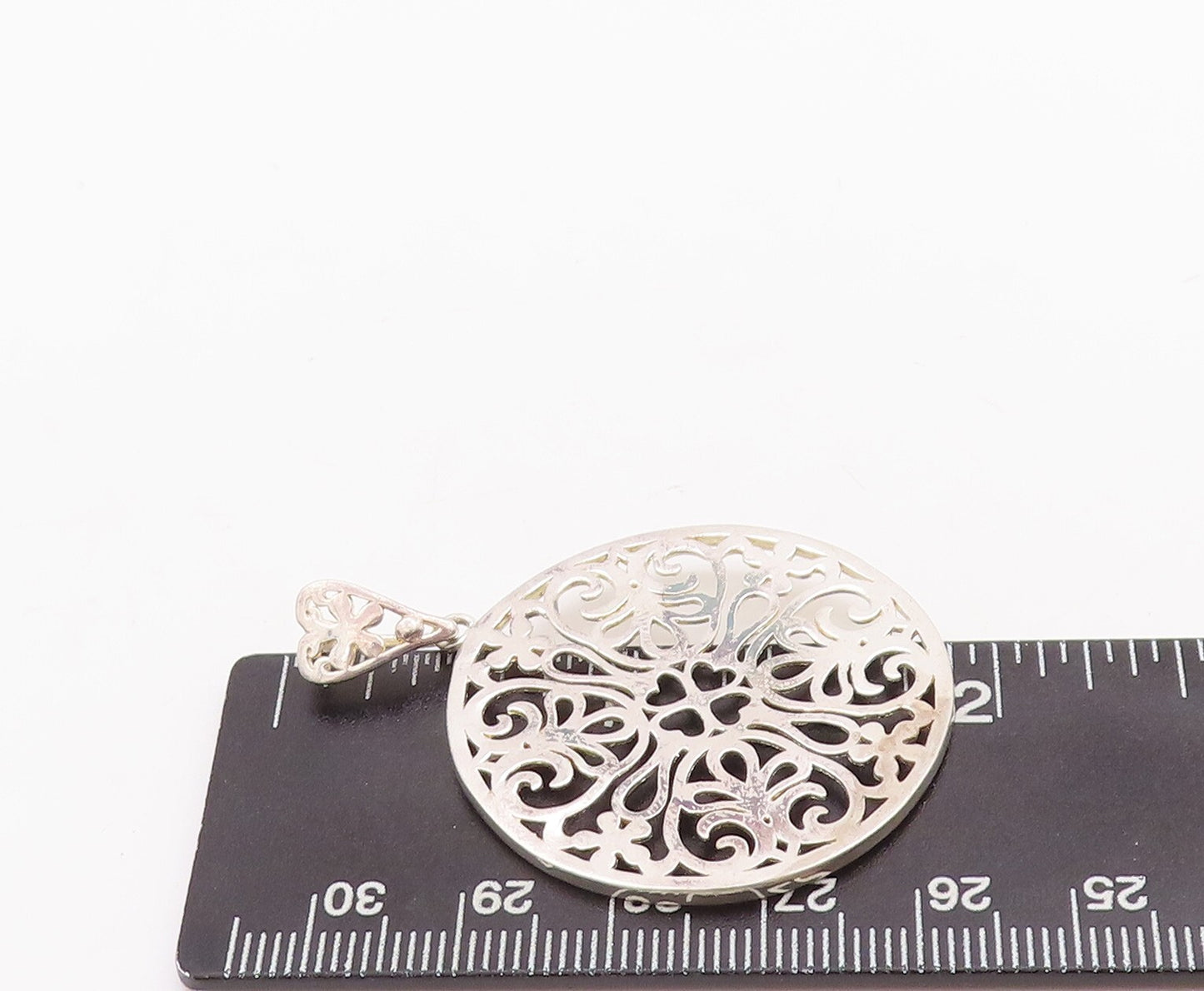 925 Sterling Silver Vintage Pendant Cutout Swirly Floral Design PT23369