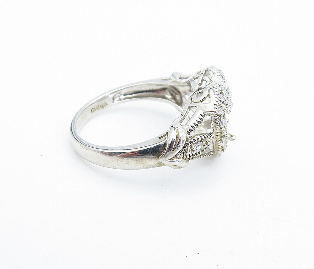 925 Sterling Silver  Topaz Open Love Heart Floral Shiny Band Ring Sz 6  RG7294