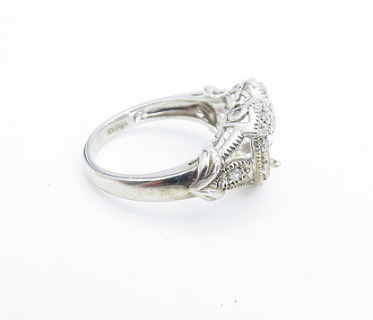 925 Sterling Silver  Topaz Open Love Heart Floral Shiny Band Ring Sz 6  RG7294